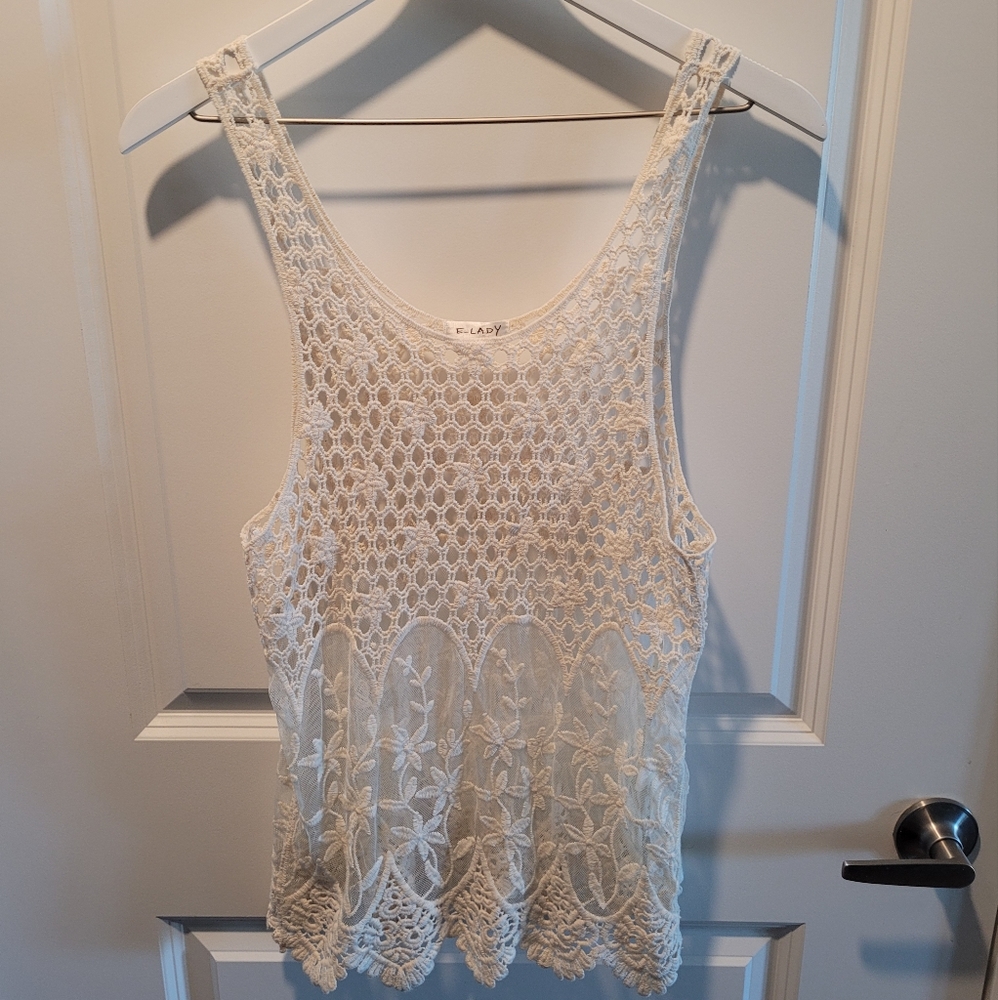 Knit, floral, cream tank top